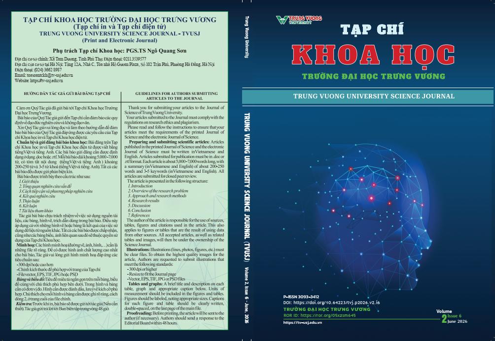 					Xem Tập 2 Số 6 (2026): Tạp chí Khoa học in Trường Đại học Trưng Vương (Tháng 6)
				